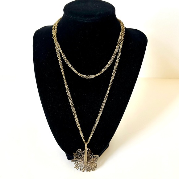 HANDMADE, VERY UNIQUE Gold Statement Necklace with Abstract 2D Rotating Burst - Picture 2 of 5